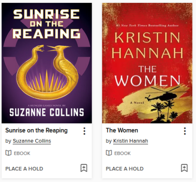 Wait list and Coming soon banners along the top of titles that can't be borrowed immediately.