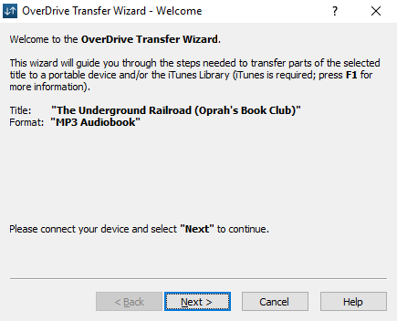 OverDrive Transfer Wizard (Assistant de transfert OverDrive). Voir ci-dessus pour en savoir plus.